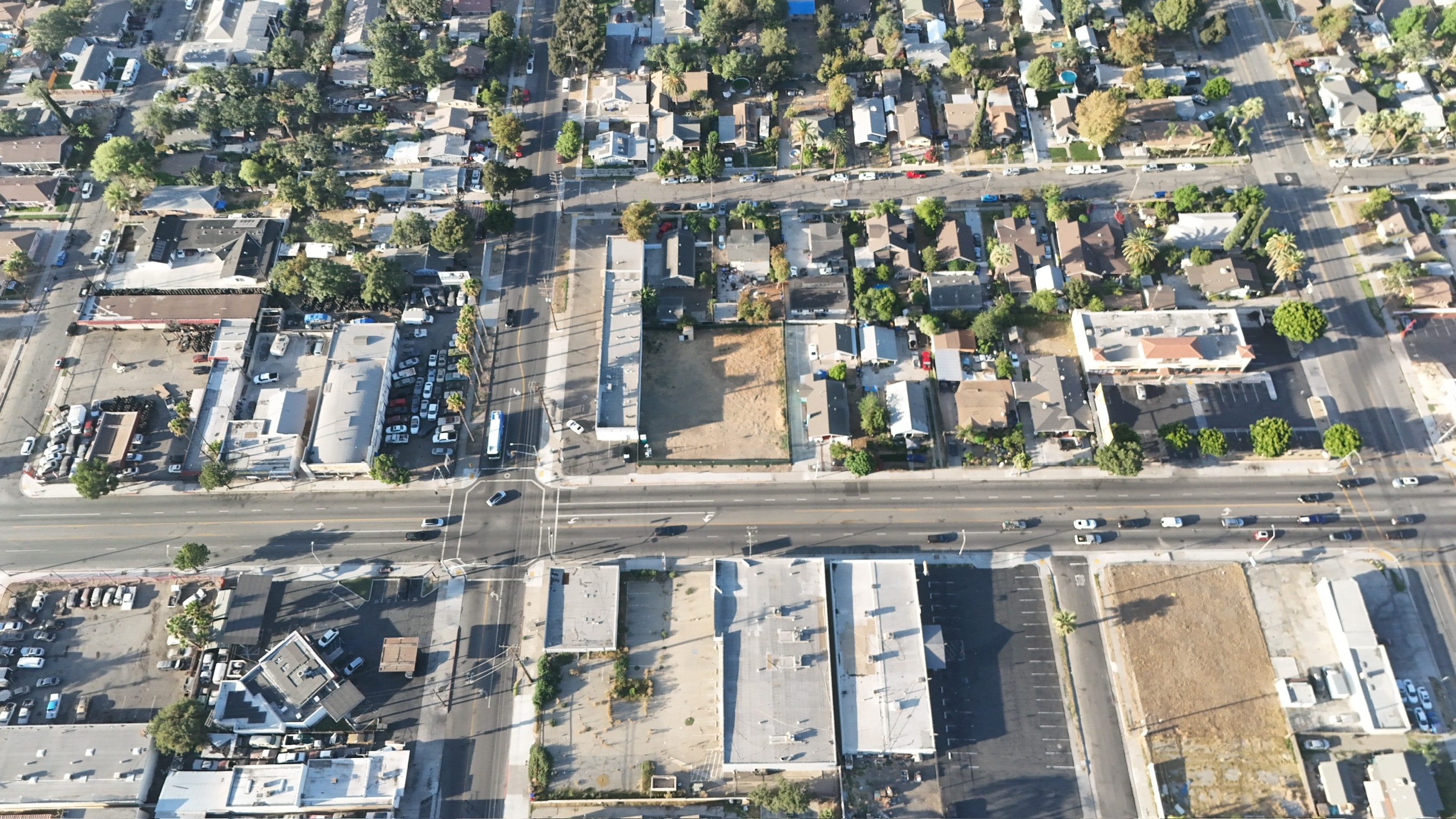 Aerial view of development parcels and the surrounding San Bernardino neighborhood.